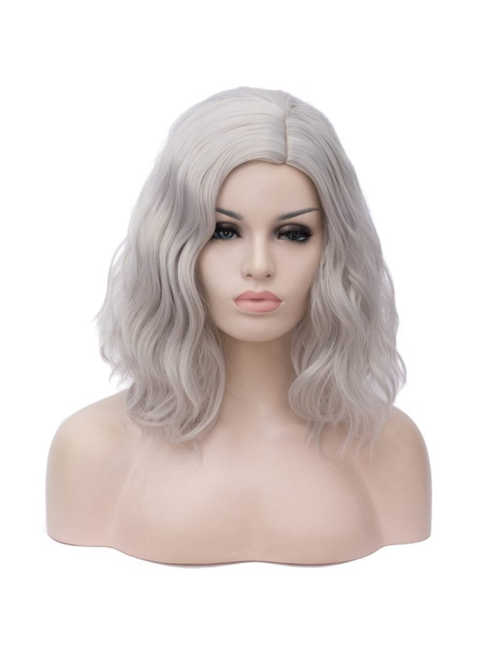 Women Silver Heat Resistant Wavy Curly Cosplay Halloween Bob Party Wig